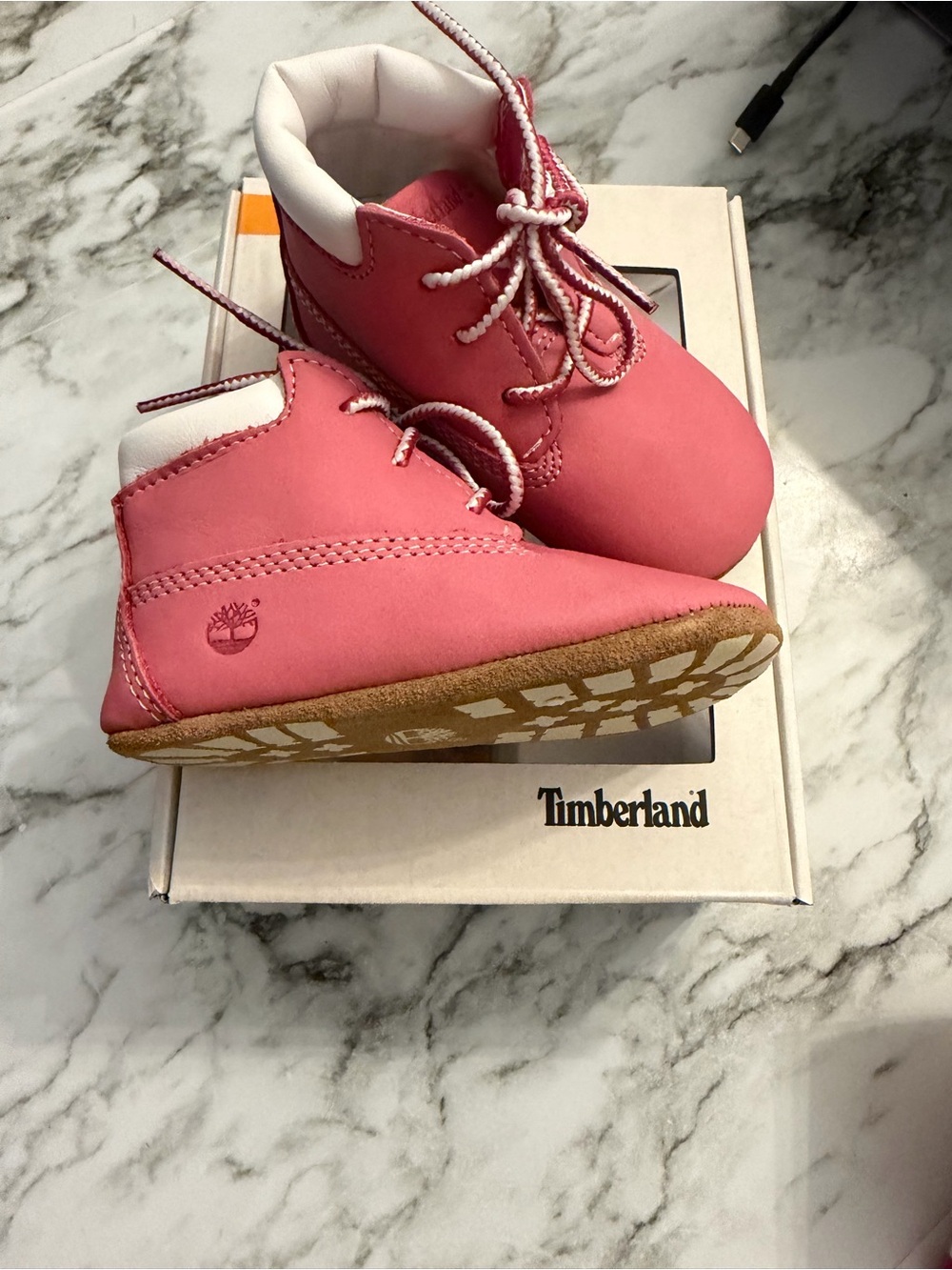 Timberland Pink Lace-Up Baby Crib Shoes